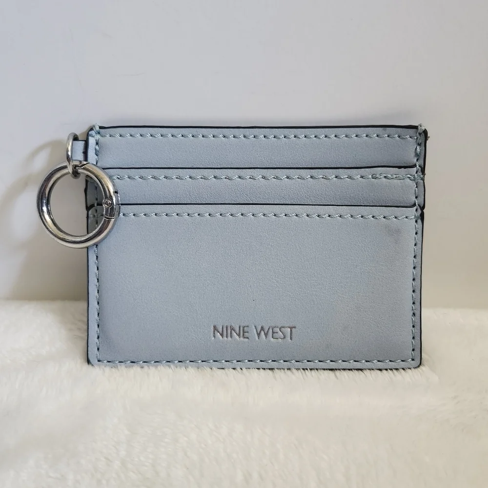Nine West Leather Aqua Light Baby Blue Card Cash Case Wallet